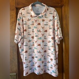 C Wonder Tropical Beach Scene Golf Polo Shirt - Vintage Vacation Vibes! - XXL